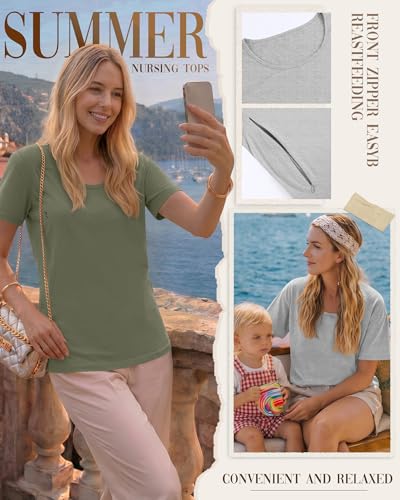 Ficerd 4 Pack Women's Maternity Nursing Shirts - color: Army Green, White, Light Gray, Black, size: Small