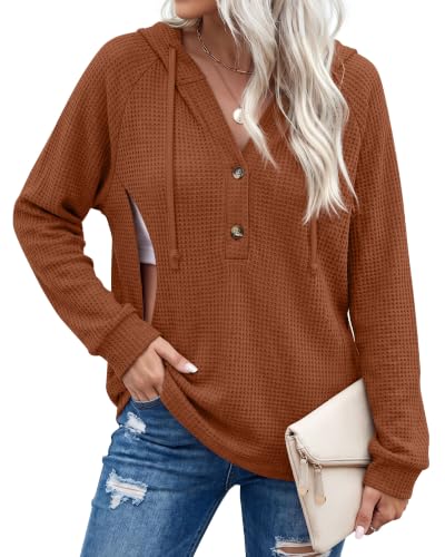 Neer Women's Nursing Hoodies Breastfeeding Shirts - color: Caramel, size: Medium
