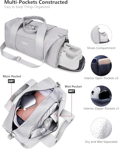 16" Gym Bag for Women,with Shoes Compartment and Waterproof Pocket(Grey) - color: Grey, size: 16" Small Size