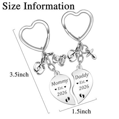 2ps Sweet New Parents Gifts for Couples Daddy and Mommy Est 2026 Keychains