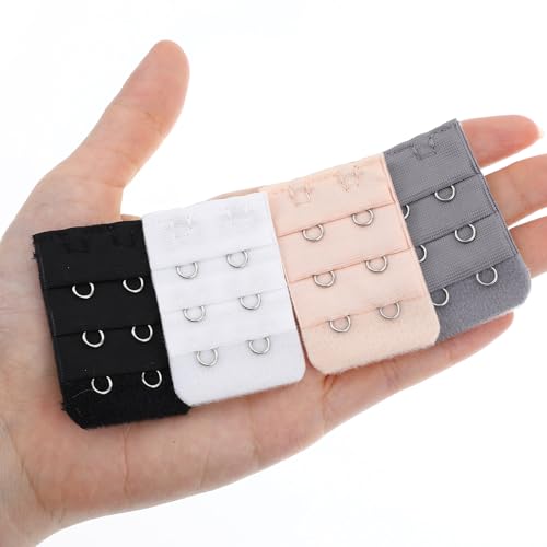8PCS Women's Bra Extender 2 Hook 3 Row, Soft Elastic Back Extender for Bras, Comfort Fit Strap Extension for Most Bra Styles, White/Black/Skin/Gray
