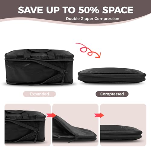 Compression Packing Cubes for Travel, 8-Piece Luggage Organizers Space-Save - color: Black-8 Set