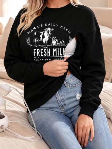 UNIQUEONE Women Nursing Sweatshirts for Breastfeeding - Friendly Zipper Maternity Sweater Long Sleeve Mama Pullover Tops - color: Aa-black, size: XX-Large