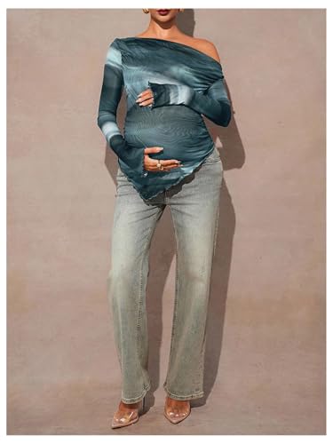 MakeMeChic Women's Maternity Clothes Fall Tie Dye Asymmetrical Blouse Tops - color: Multicolor, size: Large