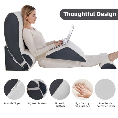 Wedge Pillow Set for After Surgery,White/Dark Grey,5PCS-23.2" - color: White/Dark Grey, size: 5PCS-23.2''
