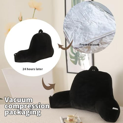 Soft Reading Pillow for Bed with Arms,Middle,Black,Faux Fur - color: Black, size: Standard(17")