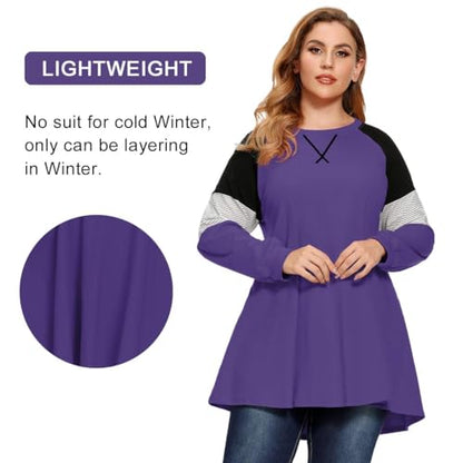 LARACE Plus Size Tops Women Pullover Sweatshirt Long Sleeve Tunic - color: Deep Purple, size: 5X