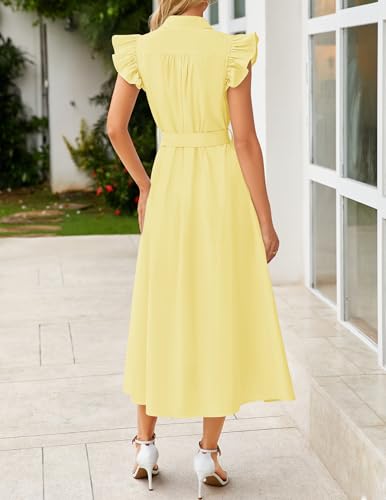 ZESICA Womens Summer Button Midi Dress Casual Work Dresses - color: Light Yellow, size: Medium