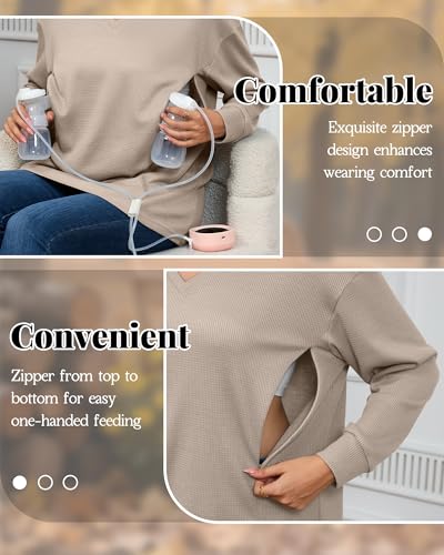 Women’s Waffle Knit Nursing Shirts Regular Fit - color: Khaki, size: Small