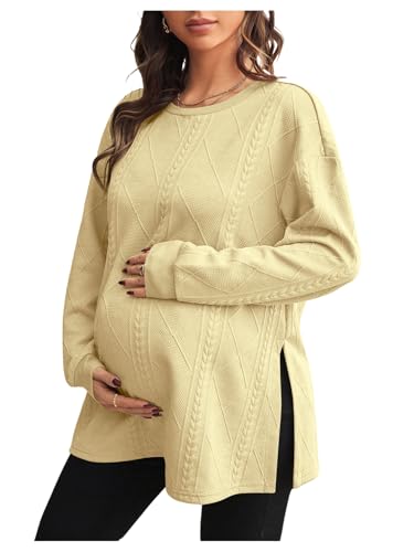MakeMeChic Women's Maternity Sweatshirt Split Fall Maternity Clothes Tops - color: Apricot, size: Small