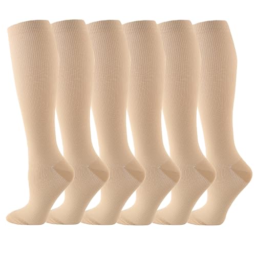 6 Pairs Compression Socks for Women and Men Circulation, 20-30 mmhg Support for Athletic Running, Hiking, Nurse, Recovery - color: Khaki (6 Pairs), size: Small-Medium