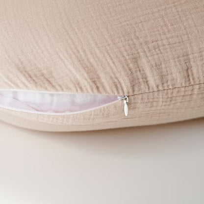 Konssy 2-Pack 100% Cotton Muslin Nursing Pillow Covers, Soft Cover for Baby - color: Brown Leaf, Pink Sun