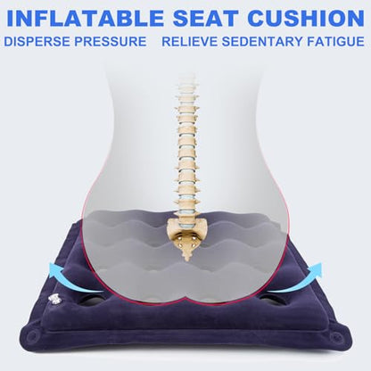 Waffle Cushion Pressure Relief, 2-Pack Inflatable Seat Cushion w/Pump, 18" - color: Purple&beige