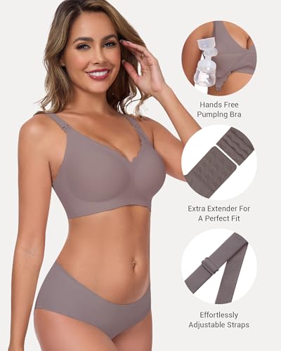 Vinfact Hands Free Pumping Bra, Adjustable Breast Pump Bra Holding and Nursing Bra, Pumping & Nursing Bra 2 in One - color: Grey, size: Small