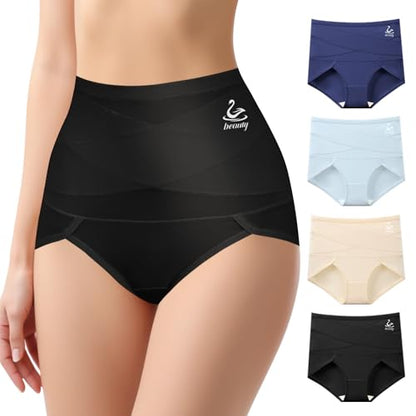 Women's High Waisted Underwear, Tummy Control high cut Panties Full Coverage Postpartum Briefs underwear 4 pack - size: Medium