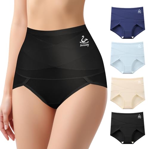 Women's High Waisted Underwear, Tummy Control high cut Panties Full Coverage Postpartum Briefs underwear 4 pack - size: Small
