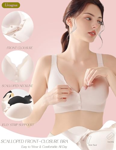 Womens Front Closure Bras for Women Seamless Soft Mastectomy Bra - color: Plain Beige, size: 3X-Large