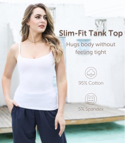 Comfneat Women's 4-Pack Slim-Fit Camisole Adjustable Spaghetti Strap Tops - color: Color-set-1 4-pack, size: Small