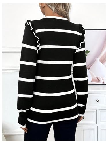 BEAUDRM Women's Maternity Sweater Striped Pattern Round Neck Long Sleeve Ruffle Tops - color: Black, size: X-Large
