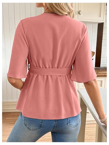 MakeMeChic Women's Maternity Nursing Blouse Wrap Belted Pregnancy Shirt - color: Dusty Pink, size: Large