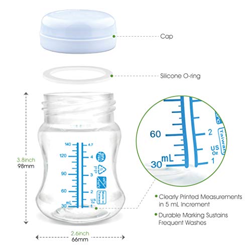 Maymom Wide-Mouth Milk Storage Collection Bottle with Travel Cap and Sealing Ring ; Can Replace Spectra S1 S2 Avent Natural Avent Classic Bottles (6pc 4.7Oz/140mL) - size: 3 Count (Pack of 2)