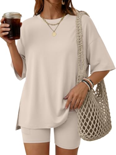 LILLUSORY Womens Lounge Sets 2 Piece Matching Pajamas Summer Outfit 2026 - color: Beige, size: XX-Large