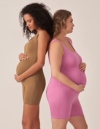 POSHDIVAH Maternity Romper Shorts Double Lined Jumpsuit - color: Brown, size: Medium