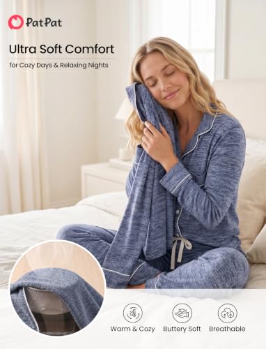 PATPAT Pajama Sets for Women 2 Piece Button-Down Sleepwear Soft Lounge Set - color: Blue, size: X-Large