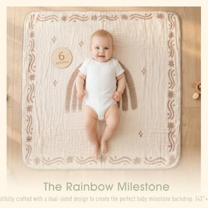 Muslin Baby Blanket, Organic Cotton Blend Jacquard (Boho Rainbow) - color: Rainbow Border