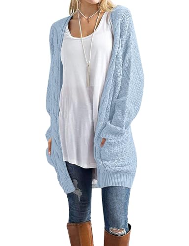 GRECERELLE Womens Fall Winter Long Sleeve Cardigans Sweater with Pockets - color: Electric Blue, size: Small