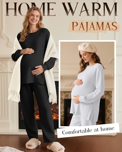 3 Pack Women's Maternity Waffle Knit Shirts - color: Coffee, White, Black, size: Large