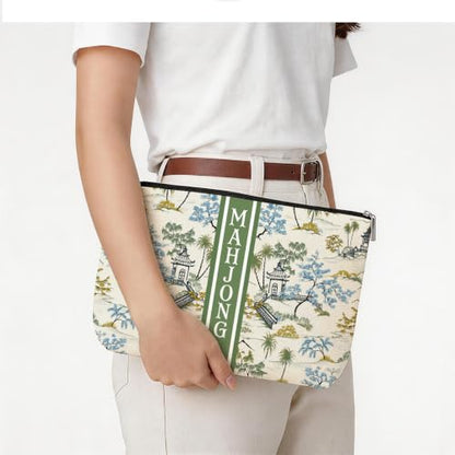 Green Chinoiserie Garden Mahjong Tile Bag Makeup Bag (Case Only) - color: Multicolor 1839