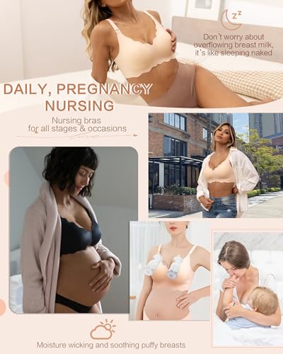 As Fairy Scalloped Nursing Bra Wireless Jelly Support Maternity Bra - color: Black, size: Large