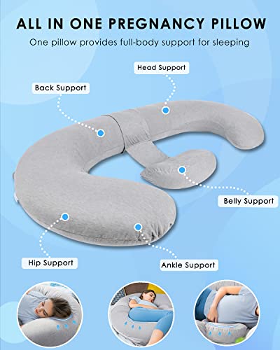 QUEEN ROSE Cooling E Shaped Pregnancy Pillows, Detachable Maternity Body Pillow for Sleeping, Grey - color: Grey