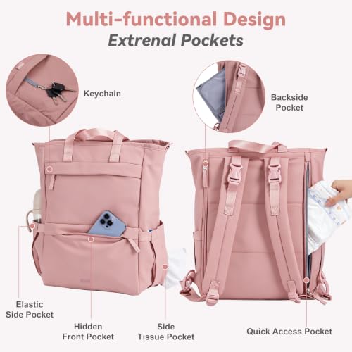 Diaper Bag Backpack, Multi-Function Parent Organizer (Dark Pink) - color: Dark Pink