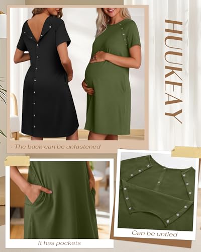 Huukeay 2 Pack Labor and Delivery Hospital Gown - color: Black, Army Green, size: Large