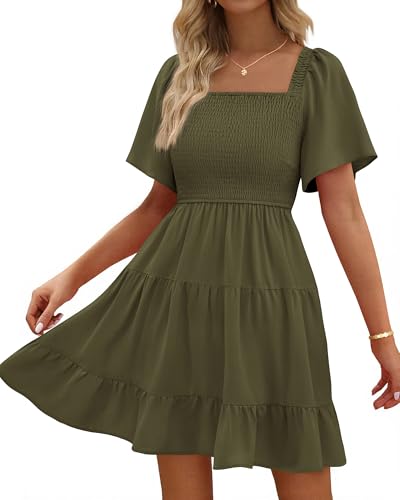 BTFBM Women's Summer Smocked Mini Dress 2026 - color: Army Green, size: Medium