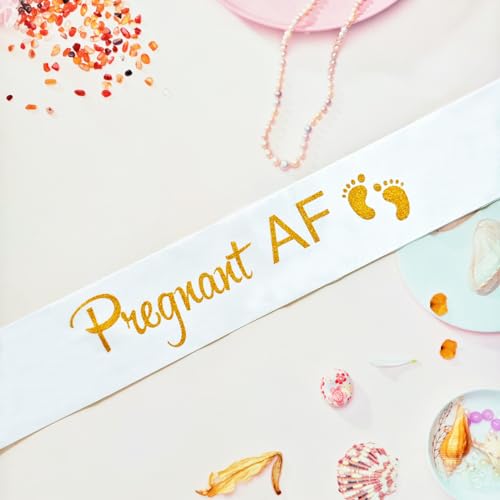 Pregnant AF Sash Baby Shower Gender Reveal White Neutral Gift for Baby MAMA
