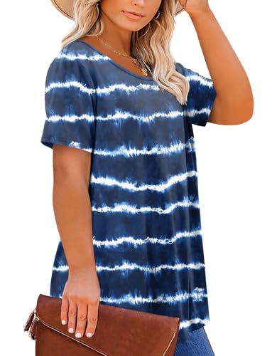 Magritta Women's Short Sleeve Crew Neck Plus Size Tunic Tops - color: Bluewhite, size: 2X