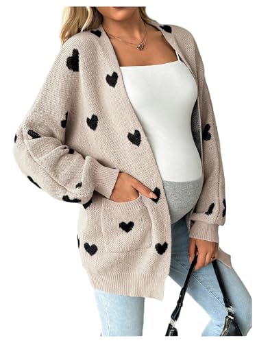 MakeMeChic Women's Maternity Heart Sweater Cardigan Fall Winter Clothes - color: Multicolor, size: Small
