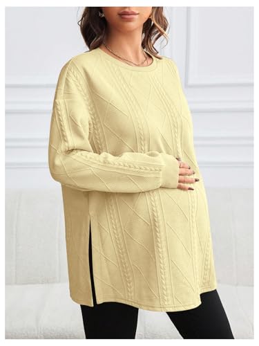 MakeMeChic Women's Maternity Sweatshirt Split Fall Maternity Clothes Tops - color: Apricot, size: Medium