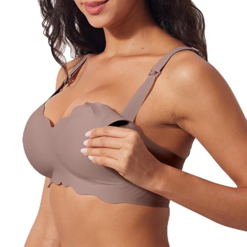 Soft Wirefree Nursing Sleep Bra – Seamless Maternity Bra with Adjustable Wide Straps for Breastfeeding & Pregnancy - color: Coffee, size: Medium