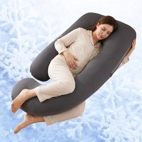 ALLOPERA Pregnancy Pillow, Full Body 57 Inch Maternity Pillow with Removable Washable Cover - Sleep Support for Legs, Back, Neck, Shoulder, HIPS, Belly for Pregnent Women, Black Milk Fiber Cover - color: Milk Fiber(black）