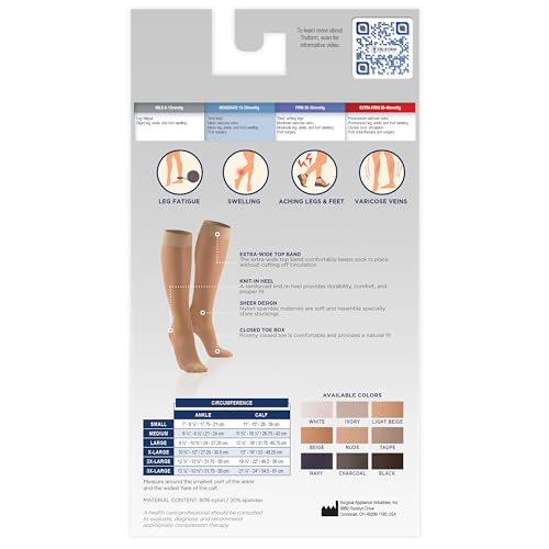 Truform Sheer Compression Stockings, 15-20 mmHg, Women's Knee High Length, 20 Denier, Beige, Small - color: Beige, size: Small (1 Pair)