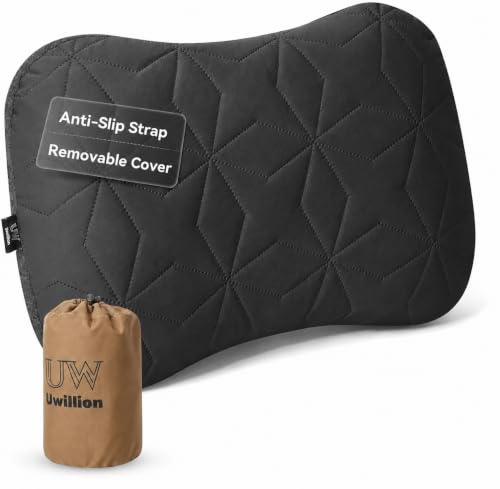 UWILLION Inflatable Camping Pillow with Removable Washable Cover, Black - color: Black