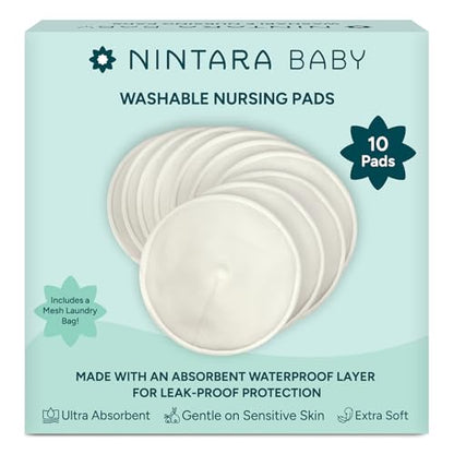 Nintara Baby Reusable Nursing Pads – Pack of 10 with Laundry Bag - size: Pack of 10
