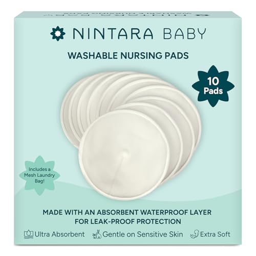 Nintara Baby Reusable Nursing Pads – Pack of 10 with Laundry Bag - size: Pack of 10