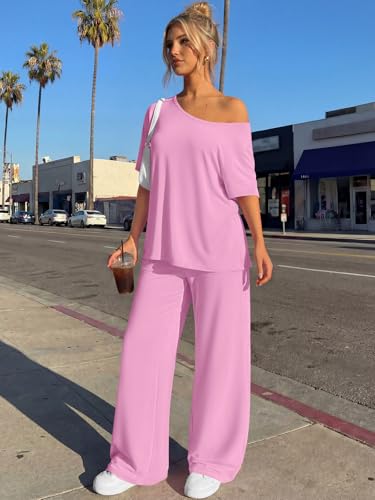 Trendy Queen Womens 2 Piece Lounge Sets Matching Comfy Outfits Clothing - color: Pink, size: Small