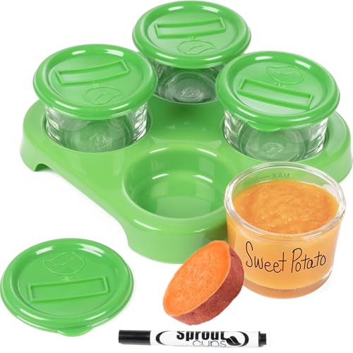 Glass Baby Food Storage Containers 4 Pk, 2oz Jars in Stackable Storage Tray