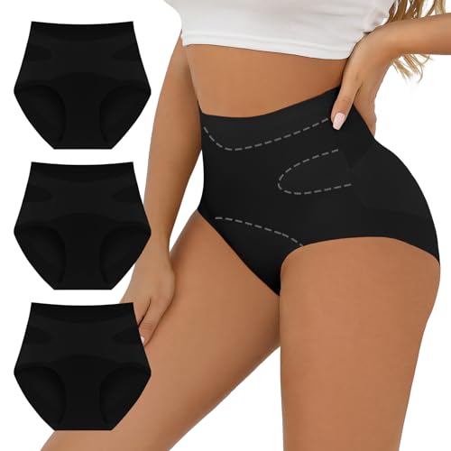 FallSweet No Show Tummy Control Underwear for Women High Waisted Panties Comfy Briefs Pack - color: Black, size: Small